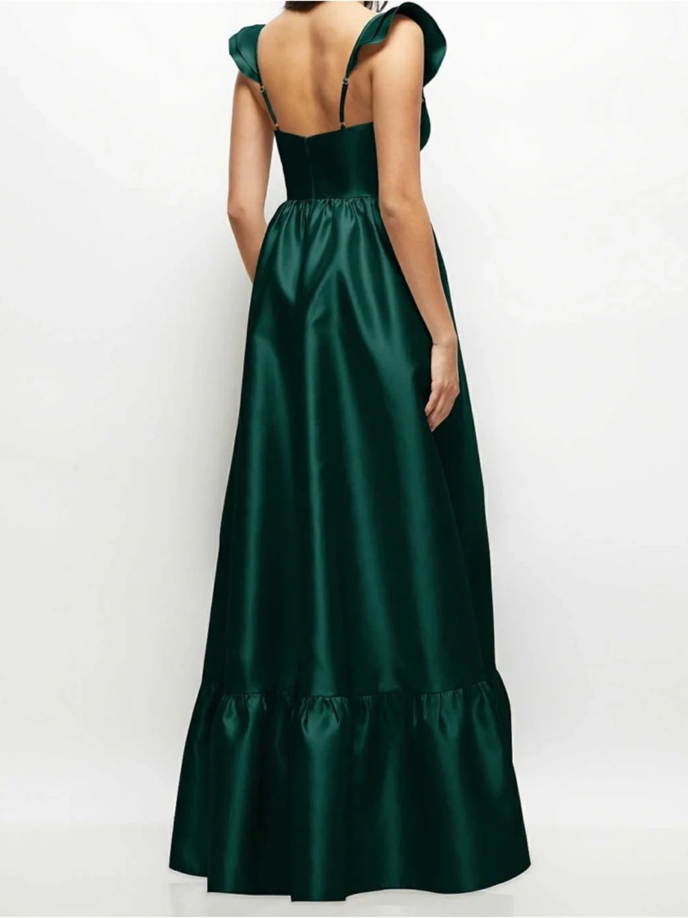 Dessy Collection Evergreen Satin Corset Maxi Dress with Ruffle Straps - Picture 3 of 7